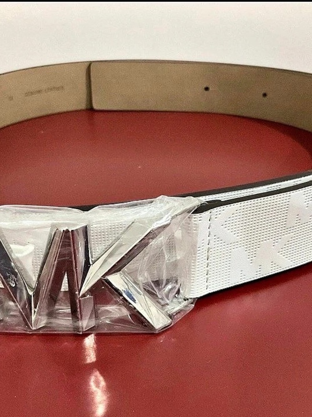 Michael Kors MK Logo Reversible Belt Leather White & Silver XL